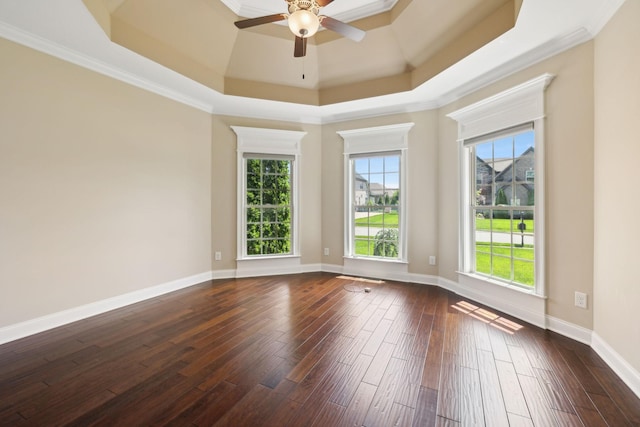 3317 Clovercroft Dr, Murfreesboro, TN 37130 - unfurnished room featuring dark wood-type flooring, a ceiling fan, plenty of natural light, a tray ceiling, and ornamental molding