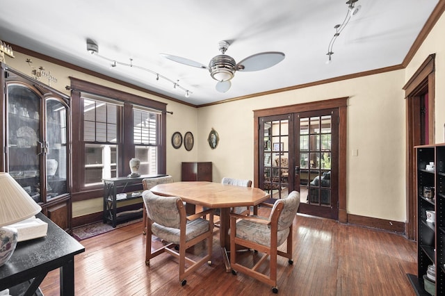 802 N 16th St, Nashville, TN 37206 - dining area with french doors, track lighting, plenty of natural light, a ceiling fan, and crown molding