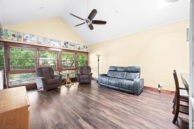802 N 16th St, Nashville, TN 37206 - living area with high vaulted ceiling, a ceiling fan, wood finished floors, and baseboards