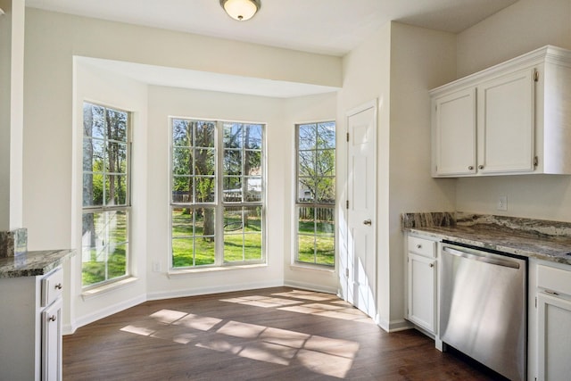 808 Split Oak Ct, Antioch, TN 37013 - kitchen with stainless steel dishwasher, dark wood-style floors, healthy amount of natural light, and white cabinets
