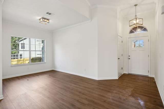 808 Split Oak Ct, Antioch, TN 37013 - foyer featuring a chandelier, plenty of natural light, dark wood finished floors, crown molding, and baseboards
