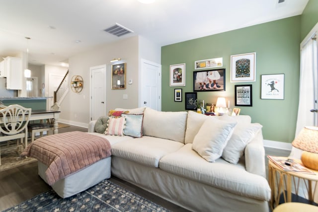 2515 Hanford Ave, Old Hickory, TN 37138 - living room with wood finished floors, stairway, and baseboards