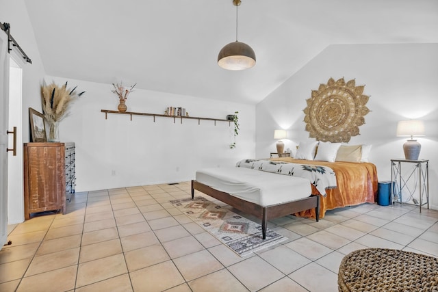 8801 Cedar Grove Rd, Cross Plains, TN 37049 - tiled bedroom with lofted ceiling and a barn door