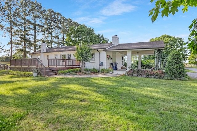 8801 Cedar Grove Rd, Cross Plains, TN 37049 - view of front of house featuring a chimney, a front yard, and a deck