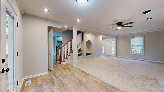 3012 Owendale Dr, Antioch, TN 37013 - foyer with baseboards, ceiling fan, recessed lighting, stairs, and light wood-style flooring