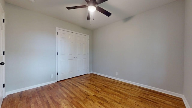 3012 Owendale Dr, Antioch, TN 37013 - unfurnished bedroom with baseboards, light wood finished floors, a closet, and ceiling fan