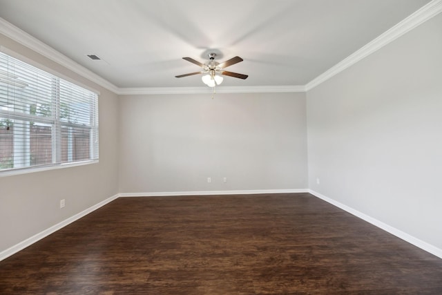 778 Prominence Rd, Columbia, TN 38401 - empty room with ceiling fan, ornamental molding, baseboards, and dark wood-type flooring