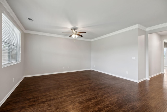 778 Prominence Rd, Columbia, TN 38401 - unfurnished room with a ceiling fan, dark wood-style floors, crown molding, and baseboards