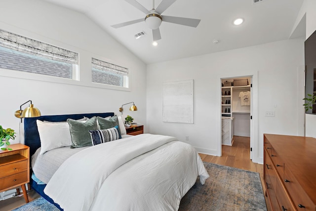1003 Alice St Unit B, Nashville, TN 37218 - bedroom with light wood-style flooring, vaulted ceiling, recessed lighting, ceiling fan, and baseboards