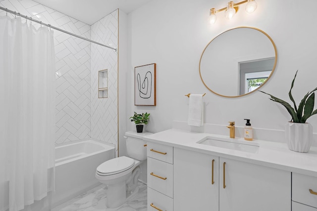 1003 Alice St Unit B, Nashville, TN 37218 - full bath with vanity, marble finish floors, toilet, and shower / tub combo with curtain