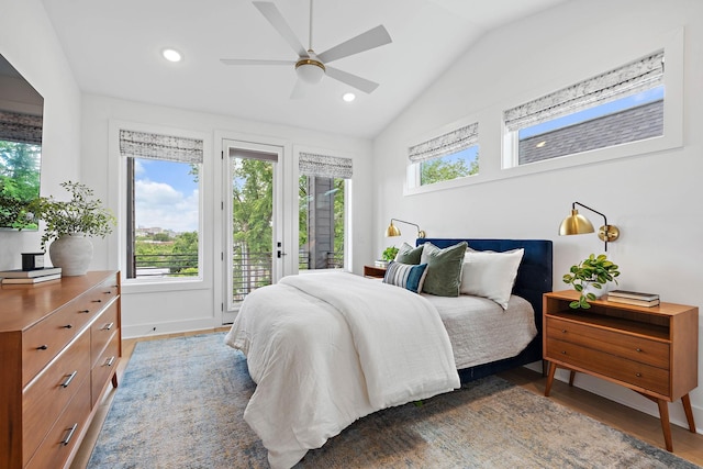 1003 Alice St Unit B, Nashville, TN 37218 - bedroom featuring access to outside, lofted ceiling, wood finished floors, baseboards, and recessed lighting