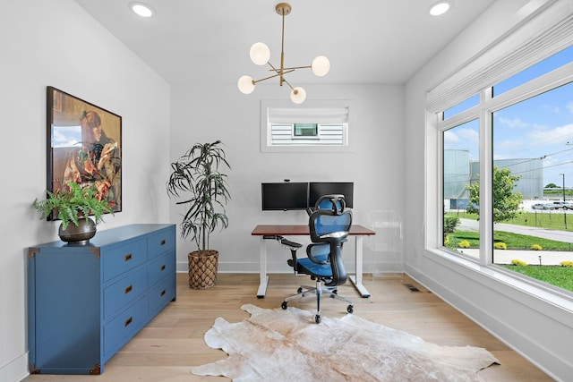1003 Alice St Unit B, Nashville, TN 37218 - office featuring healthy amount of natural light, a chandelier, light wood finished floors, baseboards, and recessed lighting