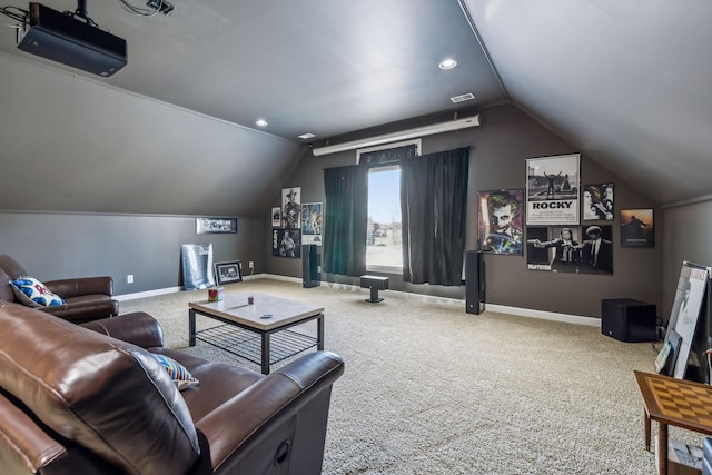 3820 Leona Pass, Hermitage, TN 37076 - home theater with lofted ceiling, baseboards, carpet, and recessed lighting
