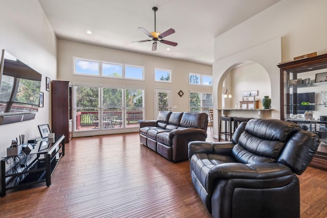 3820 Leona Pass, Hermitage, TN 37076 - living room with a ceiling fan, recessed lighting, and wood-type flooring