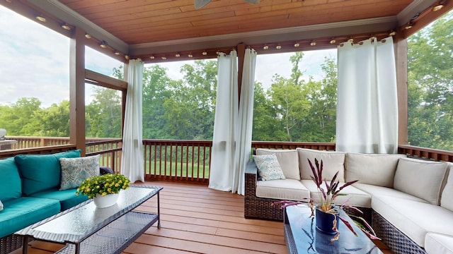 2816 Chatham Place Ct, Thompsons Station, TN 37179 - wooden deck featuring an outdoor living space and ceiling fan