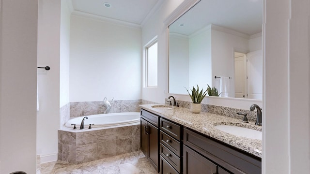 2816 Chatham Place Ct, Thompsons Station, TN 37179 - full bath with a bath, double vanity, ornamental molding, and marble finish floors