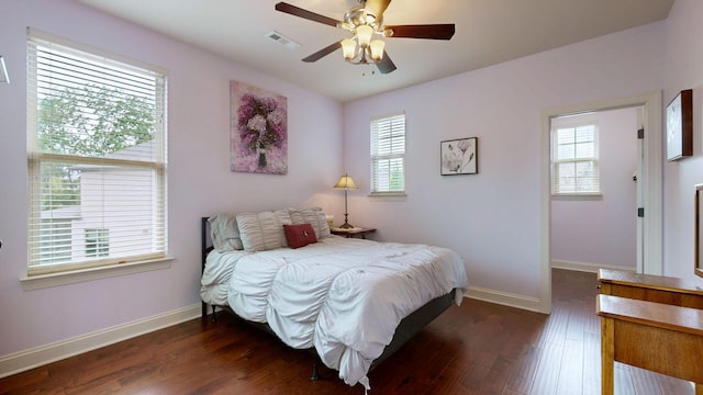 2816 Chatham Place Ct, Thompsons Station, TN 37179 - bedroom featuring multiple windows, dark wood-style flooring, baseboards, and ceiling fan