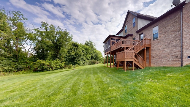 2816 Chatham Place Ct, Thompsons Station, TN 37179 - view of green lawn with stairway and a wooden deck