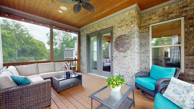 2816 Chatham Place Ct, Thompsons Station, TN 37179 - deck featuring outdoor lounge area, french doors, and a ceiling fan