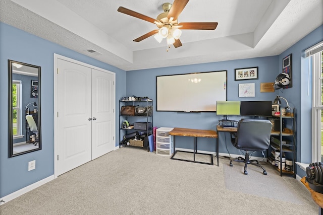 305 Jerry Butler Dr, La Vergne, TN 37086 - carpeted office with a ceiling fan, a raised ceiling, and baseboards