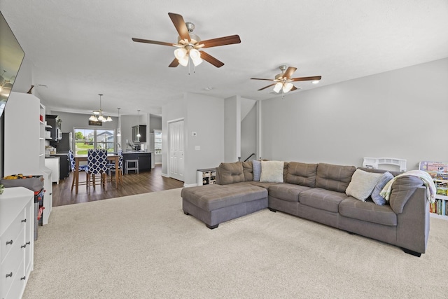 305 Jerry Butler Dr, La Vergne, TN 37086 - carpeted living area featuring a ceiling fan and wood finished floors
