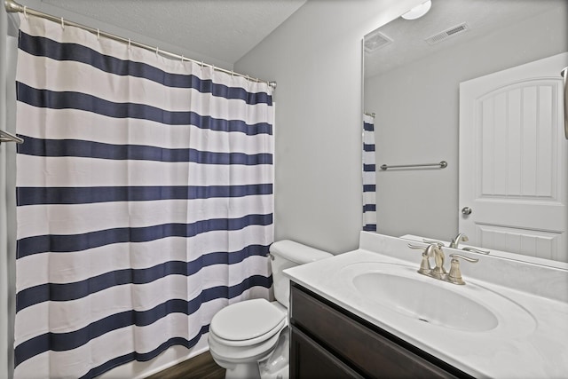 305 Jerry Butler Dr, La Vergne, TN 37086 - bathroom featuring toilet, vanity, a textured ceiling, and a shower with curtain