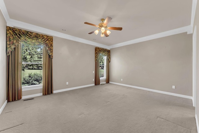 411 Royal Xing, Franklin, TN 37064 - spare room with a ceiling fan, crown molding, baseboards, and light carpet