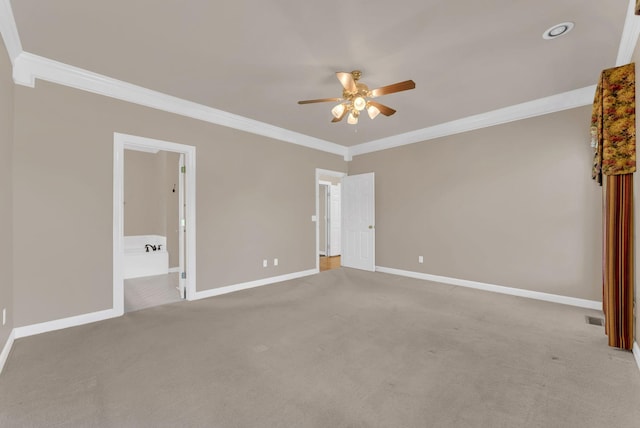 411 Royal Xing, Franklin, TN 37064 - unfurnished bedroom featuring crown molding, baseboards, light carpet, ceiling fan, and ensuite bathroom