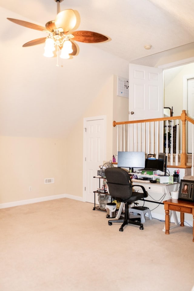 1005 Goldfinch Trl, Portland, TN 37148 - office with light colored carpet, lofted ceiling, a ceiling fan, and baseboards