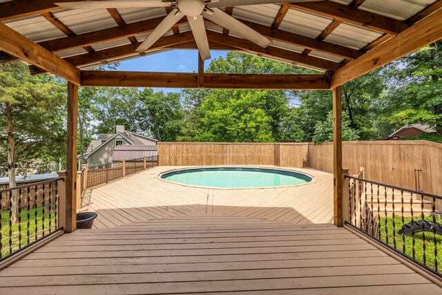 1510 Walnut Hills Dr, Chapel Hill, TN 37034 - wooden deck with a fenced backyard, view of scattered trees, and a ceiling fan