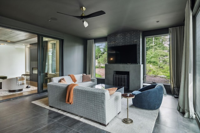 1601 Windy Ridge Dr, Brentwood, TN 37027 - living room featuring a fireplace and a ceiling fan