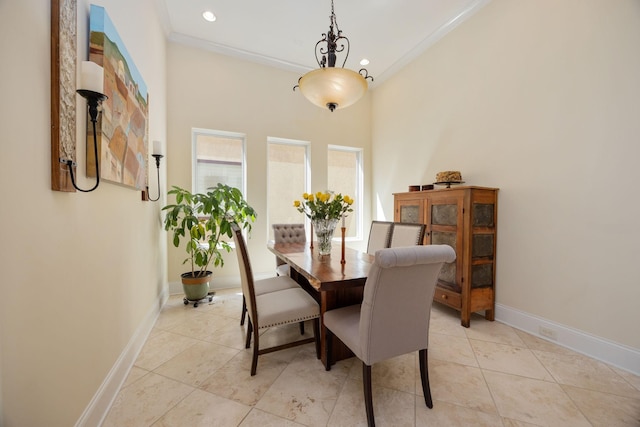 891 Fairington Pvt Way, Gallatin, TN 37066 - dining room with baseboards, recessed lighting, light tile patterned flooring, and ornamental molding