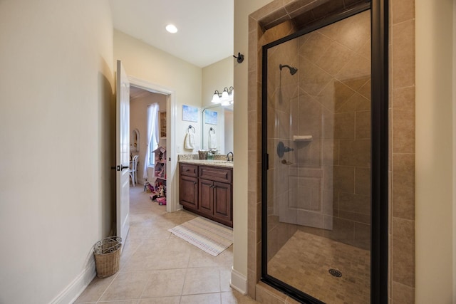891 Fairington Pvt Way, Gallatin, TN 37066 - ensuite bathroom with a stall shower, vanity, tile patterned floors, and recessed lighting