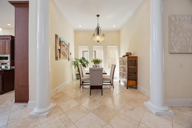 891 Fairington Pvt Way, Gallatin, TN 37066 - dining area with ornate columns, baseboards, ornamental molding, and recessed lighting