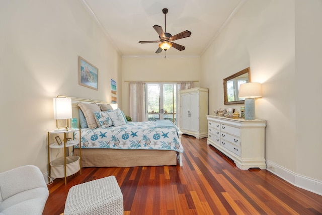 891 Fairington Pvt Way, Gallatin, TN 37066 - bedroom featuring ornamental molding, wood finished floors, access to exterior, a ceiling fan, and baseboards