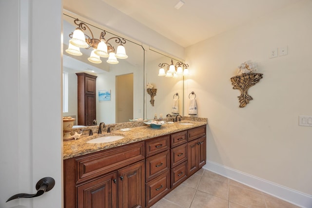 891 Fairington Pvt Way, Gallatin, TN 37066 - bathroom featuring tile patterned flooring, double vanity, baseboards, and a chandelier
