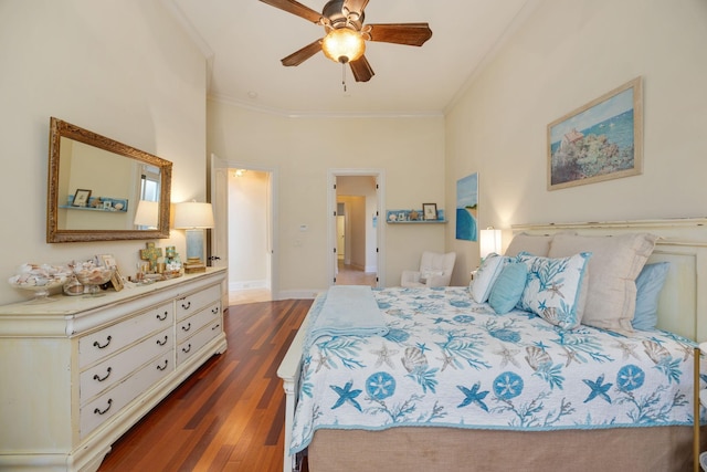 891 Fairington Pvt Way, Gallatin, TN 37066 - bedroom with ornamental molding, dark wood-style floors, baseboards, and a ceiling fan