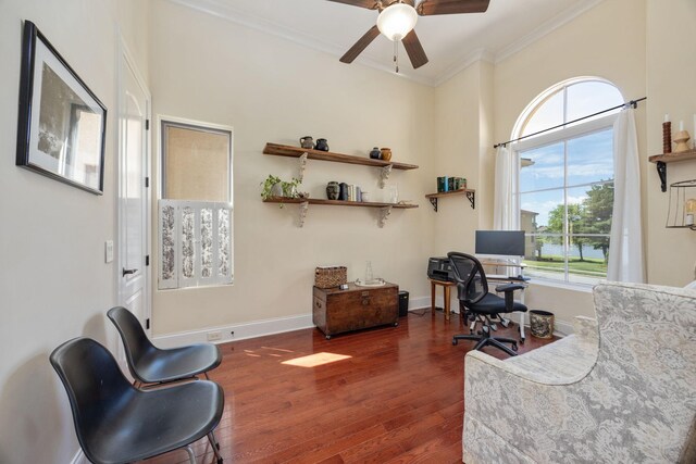 891 Fairington Pvt Way, Gallatin, TN 37066 - office space featuring crown molding, a ceiling fan, plenty of natural light, wood finished floors, and baseboards