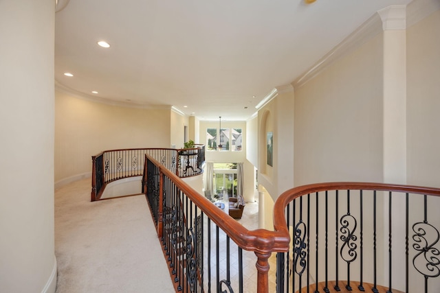 891 Fairington Pvt Way, Gallatin, TN 37066 - hall featuring an upstairs landing, crown molding, recessed lighting, and carpet