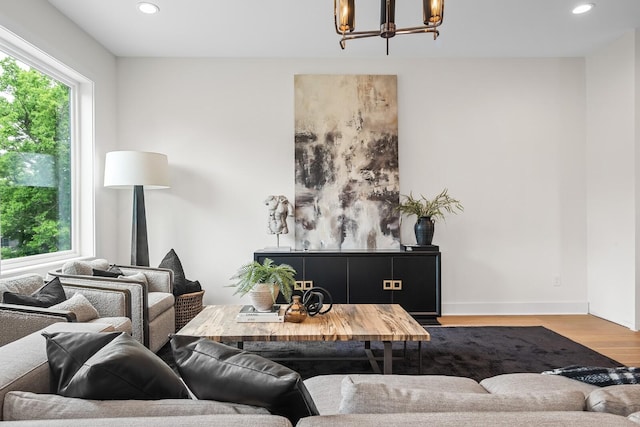 6104 Cowden Ave Unit A, Nashville, TN 37209 - living room featuring a chandelier, wood finished floors, recessed lighting, and baseboards