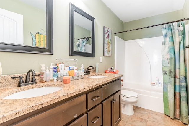 1026 Grace Meade, Ashland City, TN 37015 - bathroom featuring double vanity, shower / bath combo, toilet, and tile patterned floors
