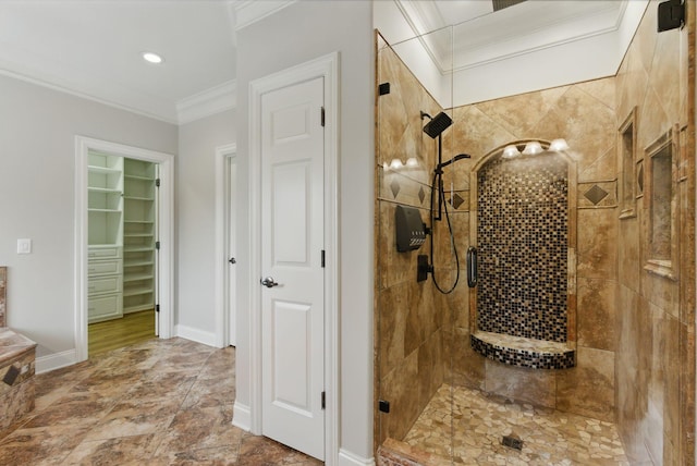 205 Saint Anne Way, Franklin, TN 37064 - full bath featuring a stall shower, ornamental molding, and baseboards