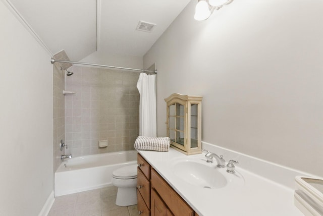 205 Saint Anne Way, Franklin, TN 37064 - bathroom featuring vanity, shower / bathtub combination with curtain, tile patterned floors, and toilet