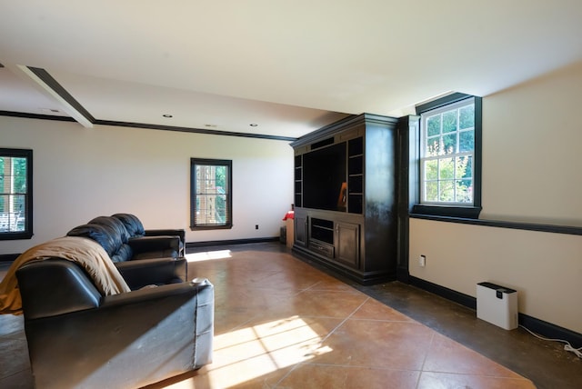 205 Saint Anne Way, Franklin, TN 37064 - tiled living room featuring baseboards, ornamental molding, and recessed lighting