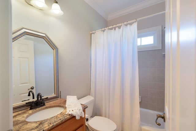 205 Saint Anne Way, Franklin, TN 37064 - full bathroom featuring vanity, toilet, shower / bath combination with curtain, and crown molding