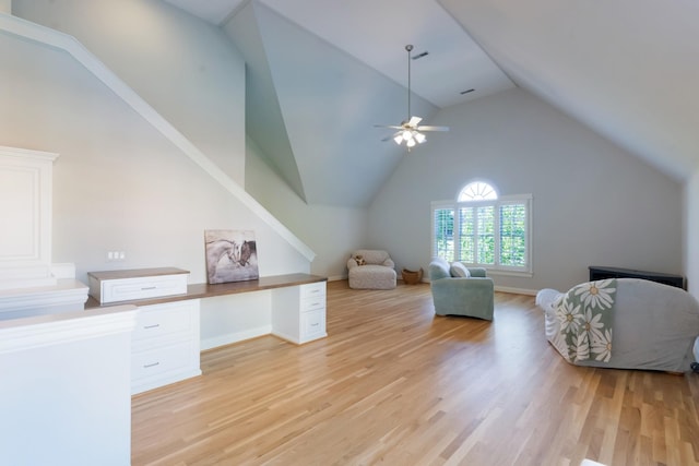 205 Saint Anne Way, Franklin, TN 37064 - additional living space featuring lofted ceiling, light wood-style floors, ceiling fan, an office area, and baseboards