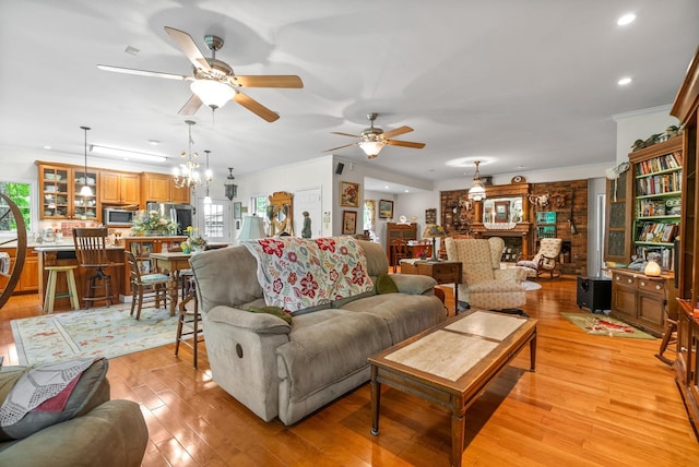 1711 Lovers Ln, Hopkinsville, KY 42240 - living room with a ceiling fan, light wood-style flooring, ornamental molding, and recessed lighting