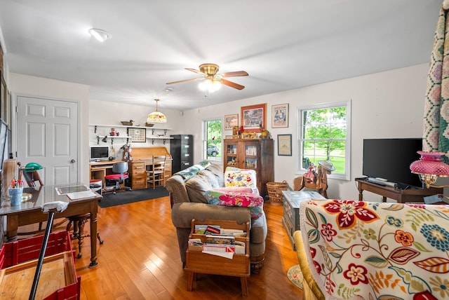 1711 Lovers Ln, Hopkinsville, KY 42240 - living room with plenty of natural light, a desk, ceiling fan, and light wood-type flooring