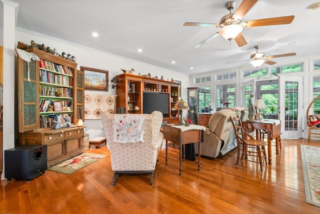 1711 Lovers Ln, Hopkinsville, KY 42240 - living room with ceiling fan, hardwood / wood-style flooring, crown molding, and recessed lighting