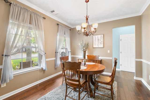 3182 Tristan Dr, Franklin, TN 37064 - dining space featuring a chandelier, plenty of natural light, hardwood / wood-style flooring, and crown molding